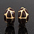 Small C-Shape Brown Enamel Clip On Earrings In Gold Plated Metal - 18mm Length - view 2