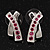 Silver Plated Pink Crystal 'Cross' Metal Stud Earrings - 2cm Length - view 3