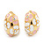 C-Shape Pink/White Floral Enamel Crystal Clip On Earrings In Gold Plated Metal - 2cm Length - view 4
