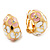 C-Shape Pink/White Floral Enamel Crystal Clip On Earrings In Gold Plated Metal - 2cm Length - view 7