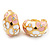 C-Shape Pink/White Floral Enamel Crystal Clip On Earrings In Gold Plated Metal - 2cm Length - view 8