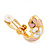 C-Shape Pink/White Floral Enamel Crystal Clip On Earrings In Gold Plated Metal - 2cm Length - view 6