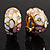 C-Shape Pink/White Floral Enamel Crystal Clip On Earrings In Gold Plated Metal - 2cm Length - view 3