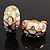 C-Shape Pink/White Floral Enamel Crystal Clip On Earrings In Gold Plated Metal - 2cm Length - view 5