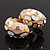 C-Shape Pink/White Floral Enamel Crystal Clip On Earrings In Gold Plated Metal - 2cm Length - view 2