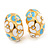 C-Shape Light Blue/White Floral Enamel Crystal Clip On Earrings In Gold Plated Metal - 2cm Length - view 6