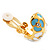 C-Shape Light Blue/White Floral Enamel Crystal Clip On Earrings In Gold Plated Metal - 2cm Length - view 5