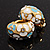C-Shape Light Blue/White Floral Enamel Crystal Clip On Earrings In Gold Plated Metal - 2cm Length - view 3