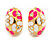 C-Shape Deep Pink/White Floral Enamel Crystal Clip On Earrings In Gold Plated Metal - 2cm Length - view 6