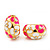 C-Shape Deep Pink/White Floral Enamel Crystal Clip On Earrings In Gold Plated Metal - 2cm Length - view 7