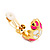 C-Shape Deep Pink/White Floral Enamel Crystal Clip On Earrings In Gold Plated Metal - 2cm Length - view 5