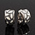 Small C-Shape Grey/White Enamel Clip On Earring In Rhodium Plated Metal - view 2