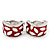 Small C-Shape Red/White Enamel Clip On Earring In Rhodium Plated Metal - view 6