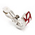 Small C-Shape Red/White Enamel Clip On Earring In Rhodium Plated Metal - view 3