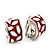Small C-Shape Red/White Enamel Clip On Earring In Rhodium Plated Metal - view 4