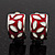 Small C-Shape Red/White Enamel Clip On Earring In Rhodium Plated Metal - view 5