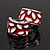 Small C-Shape Red/White Enamel Clip On Earring In Rhodium Plated Metal - view 7