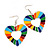 Heart Multicoloured Enamel Hoop Drop Earrings (Silver Tone Metal) - 6.5cm Length