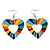 Heart Multicoloured Enamel Hoop Drop Earrings (Silver Tone Metal) - 6.5cm Length - view 2