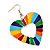 Heart Multicoloured Enamel Hoop Drop Earrings (Silver Tone Metal) - 6.5cm Length - view 3