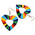Heart Multicoloured Enamel Hoop Drop Earrings (Silver Tone Metal) - 6.5cm Length - view 4