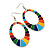 Oval Multicoloured Enamel Hoop Drop Earrings (Silver Tone Metal) - 7.5cm Length