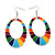 Oval Multicoloured Enamel Hoop Drop Earrings (Silver Tone Metal) - 7.5cm Length - view 2