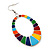 Oval Multicoloured Enamel Hoop Drop Earrings (Silver Tone Metal) - 7.5cm Length - view 3