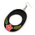 Dark Brown Wood Oval Hoop With Pink Flower Earrings (Silver Tone Metal) - 8cm Drop - view 3