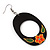 Dark Brown Wood Oval Hoop With Orange Flower Earrings (Silver Tone Metal) - 8cm Drop - view 3
