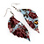 Floral Acrylic 'Leaf' Drop Earrings (Pale Blue, Red & Olive Green) - 8cm Drop