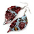 Floral Acrylic 'Leaf' Drop Earrings (Pale Blue, Red & Olive Green) - 8cm Drop - view 3
