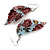 Floral Acrylic 'Leaf' Drop Earrings (Pale Blue, Red & Olive Green) - 8cm Drop - view 6