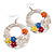 Silver Tone Multicoloured Flower Hoop Drop Earrings - 7cm Length