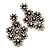 Vintage Diamante Floral Earrings (Burn Silver Metal) - 6cm Drop - view 2