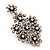 Vintage Diamante Floral Earrings (Burn Silver Metal) - 6cm Drop - view 4