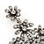 Vintage Diamante Floral Earrings (Burn Silver Metal) - 6cm Drop - view 6