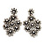 Vintage Diamante Floral Earrings (Burn Silver Metal) - 6cm Drop - view 9