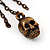Bronze Tone Diamante Skull Dangle Earrings - 8.5cm Drop - view 4