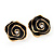Black Enamel Dimensional Rose Stud Earrings In Gold Metal - 2cm in diameter - view 6