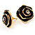 Black Enamel Dimensional Rose Stud Earrings In Gold Metal - 2cm in diameter - view 4