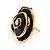 Black Enamel Dimensional Rose Stud Earrings In Gold Metal - 2cm in diameter - view 7