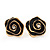 Black Enamel Dimensional Rose Stud Earrings In Gold Metal - 2cm in diameter - view 2