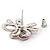 Pink Enamel Dimensional Floral Stud Earrings In Silver Plated Metal - 2.5cm in diameter - view 7