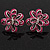 Pink Enamel Dimensional Floral Stud Earrings In Silver Plated Metal - 2.5cm in diameter - view 2