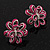 Pink Enamel Dimensional Floral Stud Earrings In Silver Plated Metal - 2.5cm in diameter - view 3