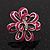 Pink Enamel Dimensional Floral Stud Earrings In Silver Plated Metal - 2.5cm in diameter - view 4