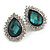 Teal Green Crystal Teardrop Stud Earrings In Silver Tone Metal - 2.5cm Length - view 2