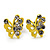 Tiny Yellow/ Pink/ Green Crystal Enamel 'Butterfly' Stud Earring Set In Silver Tone Metal - 10mm D - view 2
