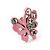 Tiny Light Pink Crystal Enamel 'Butterfly' Stud Earrings In Silver Tone Metal - 10mm Diameter - view 3
